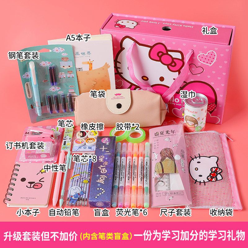 彩色笔文具学习用品笔筒大容量笔袋文具套装大礼包小学生文具盲盒 升级高年级女(内含盲盒荧光笔)