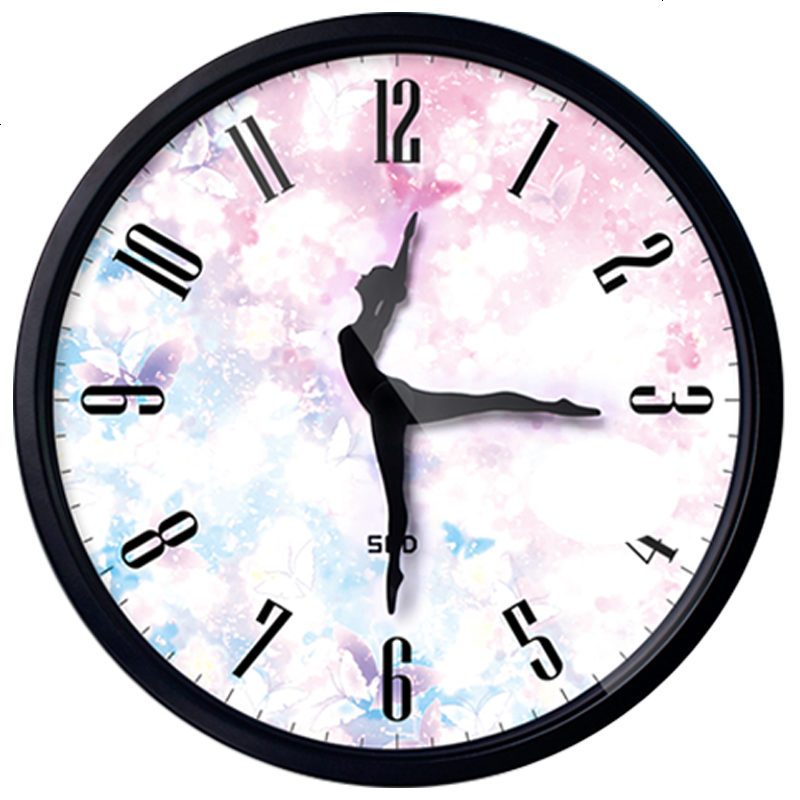 跳舞装饰静音时尚卧室芭蕾舞蹈钟表挂钟客厅创意个性艺术圆形时钟
