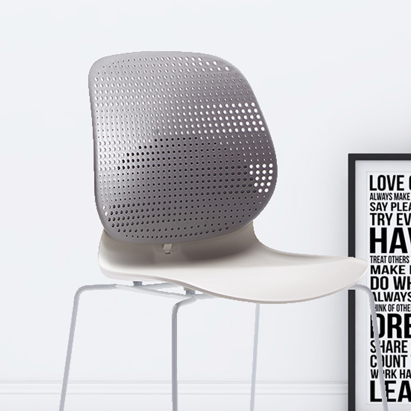 臻远ZY-7833 简约休闲办公椅轻奢铁艺靠背椅 灰背白座高清大图