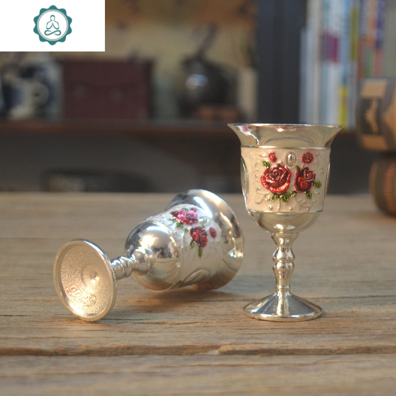 欧式精酒杯高脚玫瑰花烈酒杯小酒杯子家居酒店用品单个装封后金玉绿