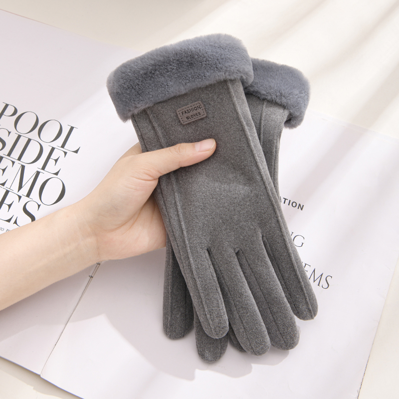 南极人手套女士秋冬季触屏加绒保暖骑行可爱学生手套骑车冬天加厚防寒风 G1064灰色