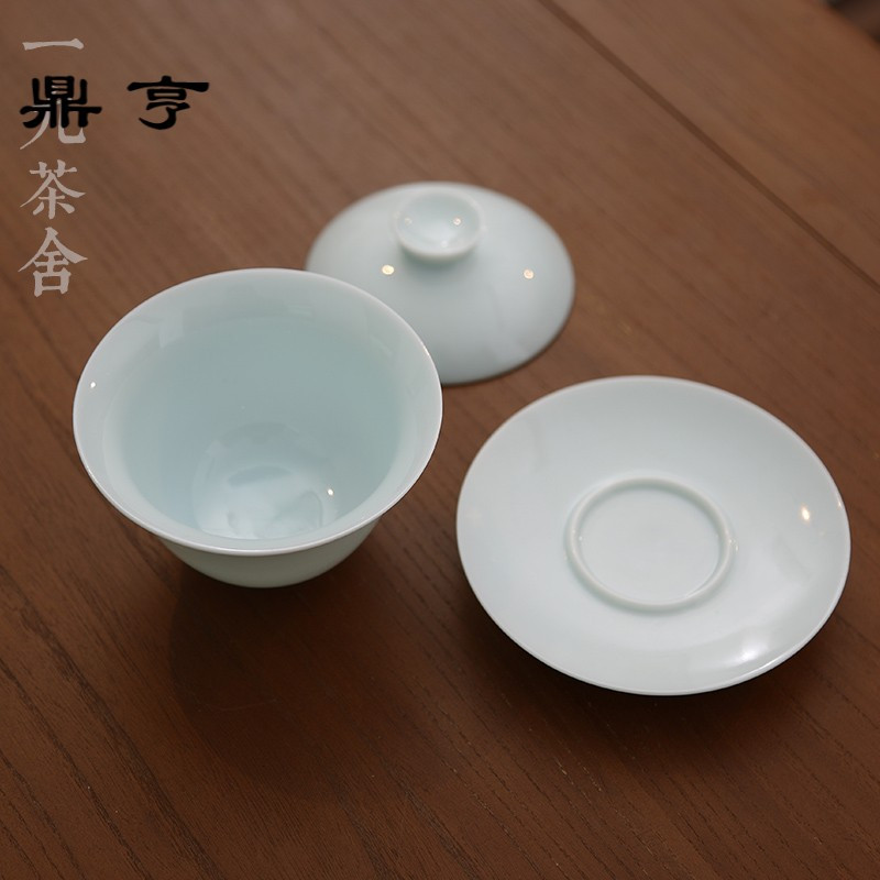 鼎亨 景德镇青白瓷三才盖碗茶杯 大号茶碗 陶瓷功夫茶具 家用