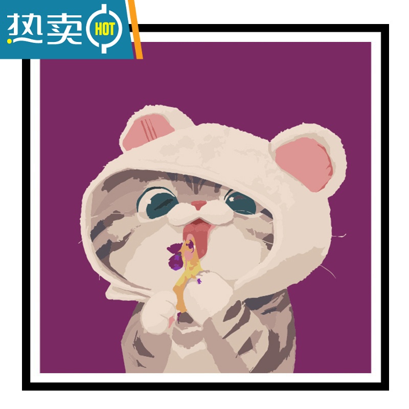 敬平 diy数字油画卡通猫咪可爱小尺寸手绘填充油彩画客厅装饰装饰画高清大图