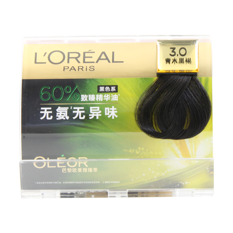 欧莱雅(LOREAL)臻萃精华油染发霜 3.0 青木黑褐(植萃精华油 无氨水遮盖白发 花香型)高清大图