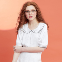 [2件1.5折价:29.9,分享商品可得券]美特斯·邦威短袖衬衫女甜美可爱娃娃领上衣休闲衬衣夏装