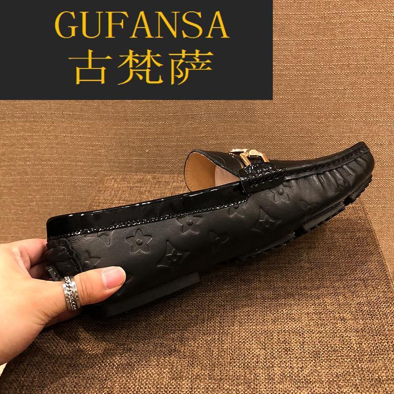 GUFANSA法国奢侈品牌 欧洲上流名士高端品牌旗舰店联名利登阿玛尼豆豆鞋男2021秋冬新款真皮压花休闲皮鞋