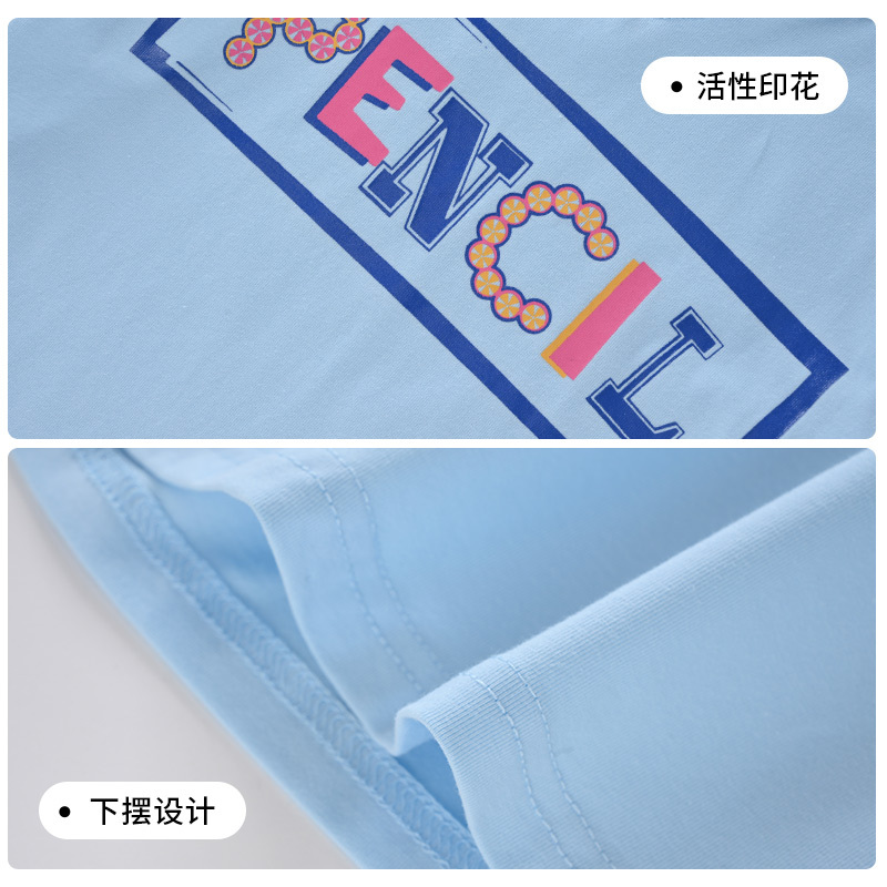 [清仓价:9.9元]铅笔俱乐部童装女童短袖T恤薄款印花中大童上衣圆领2022夏装