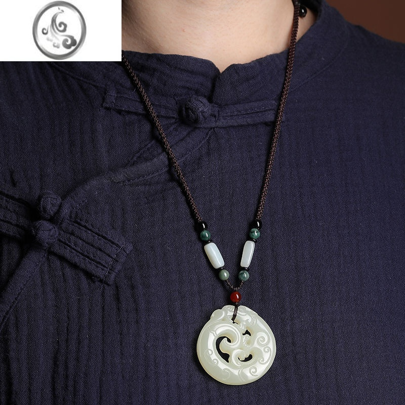 jimi和田玉镂空龙吊坠龙形毛衣链玉吊坠女玉坠玉佩男项链百搭