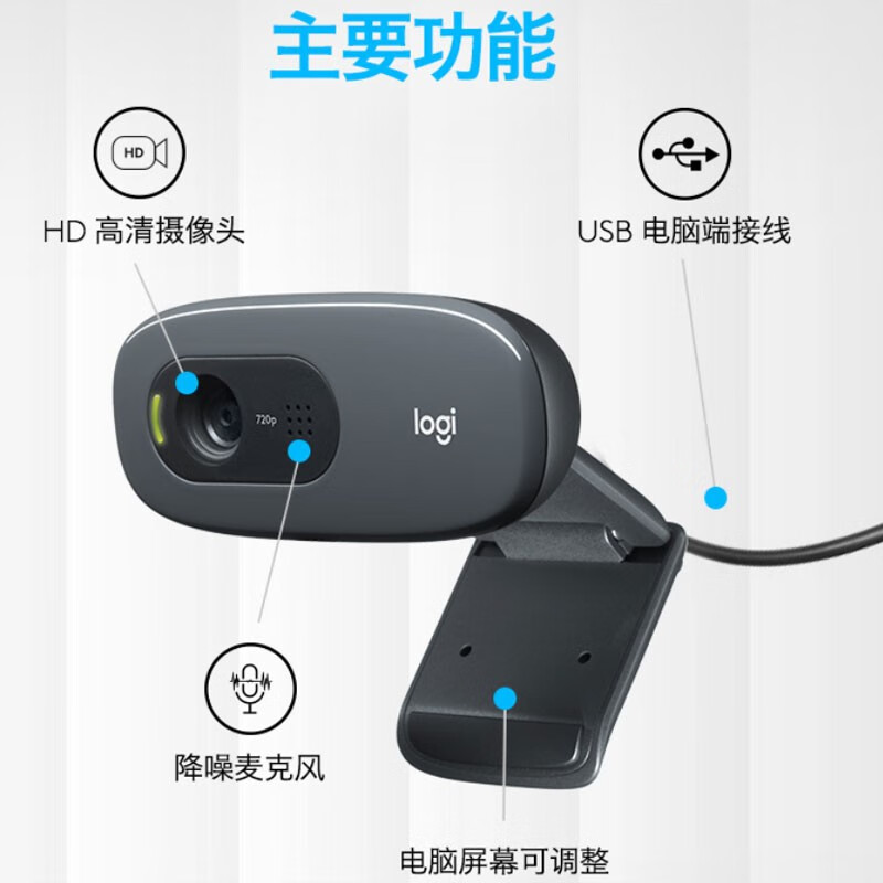罗技(Logitech) C270高清摄像头 电脑笔记本台式机视频会议直播摄像头高清大图