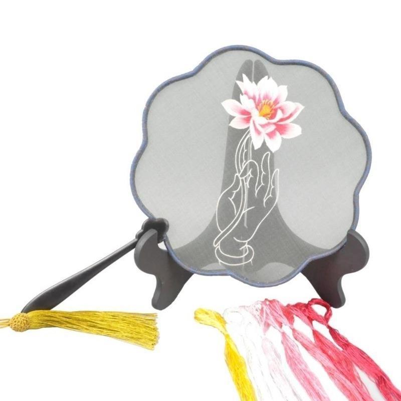 佛手1苏绣diy套件初学苏州刺绣扇子双面绣团扇材料包有指导群有痕迹图