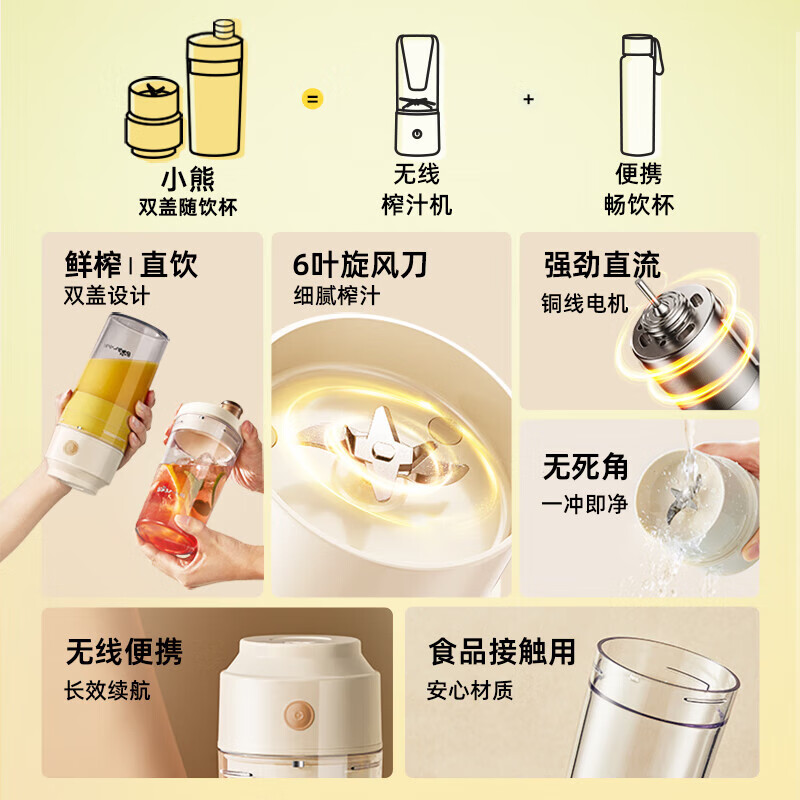 小熊(Bear)榨汁机 家用便携式榨汁杯 充电迷你小型果汁机高清大图