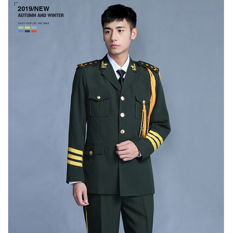 升旗手服装国旗班学生军装礼服三军仪仗队套装规格绿色男装十一件套