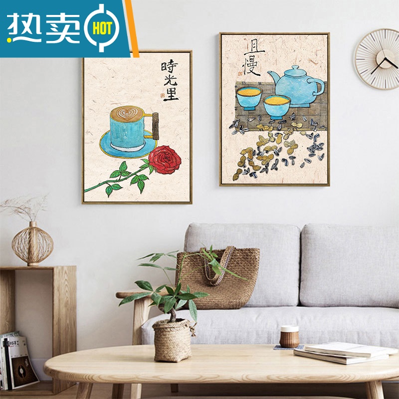 敬平新中式餐厅装饰画饭厅民宿玄关日式挂画厨房客厅水果蔬菜国画水墨装饰画高清大图