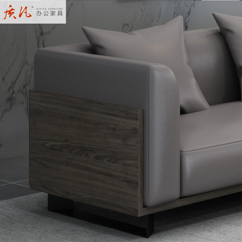 质凡办公家具商务办公沙发简约现代接待室会客皮沙发茶几组合套装高清大图