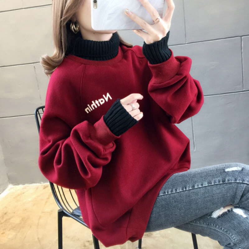 珂卡慕(KEKAMU)加绒加厚卫衣女2020秋韩版ins潮慵懒风外套上衣潮