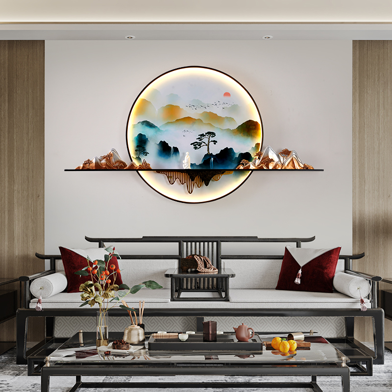 克罗斯塔 新中式壁画灯带灯山水画餐厅背景3d立体客厅沙发背景墙中式挂画壁灯