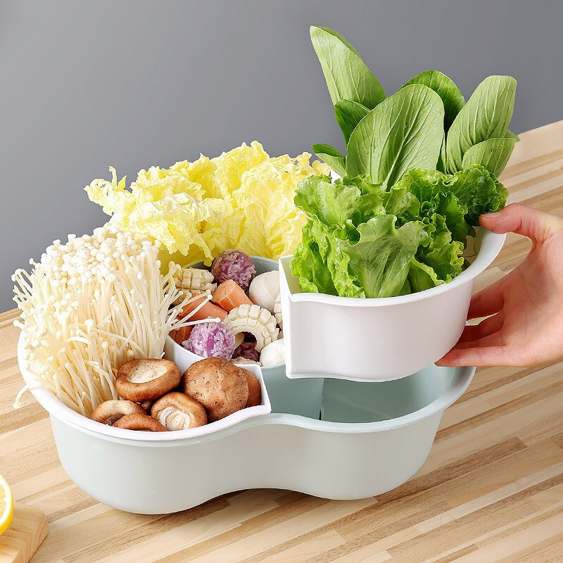 拜杰火锅拼盘沥水篮厨房家用分格洗菜沥水篮塑料双层洗菜篮 火锅洗菜沥水盆