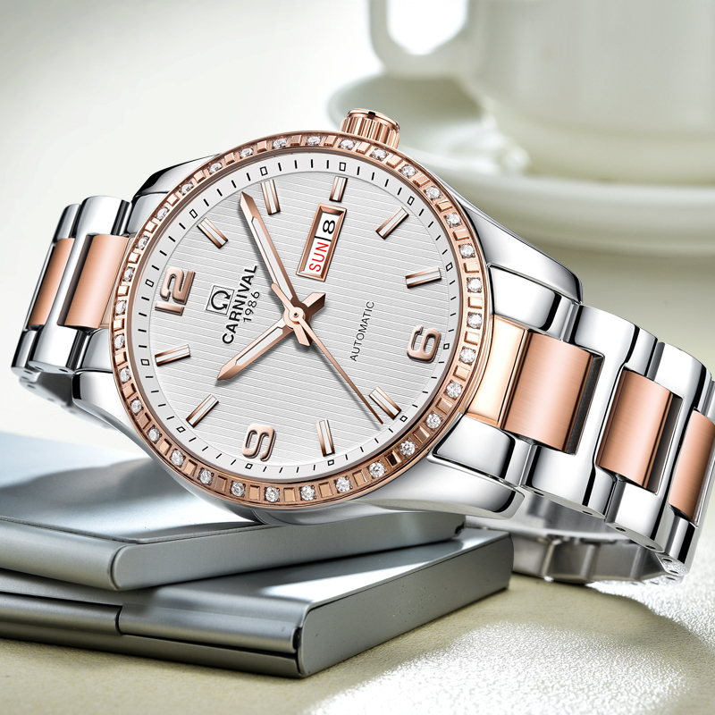瑞士嘉年华Carnival正品手表全自动机械表 男表时尚多功能金属钢带夜光防水商务男士手表休闲时尚腕表MS-8692A高清大图