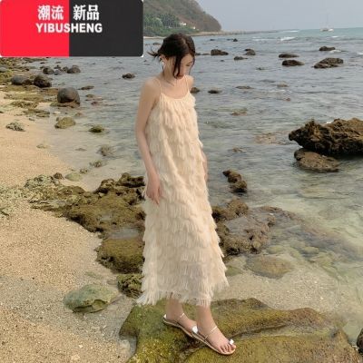 YIBUSHENG法式白色吊带连衣裙女装季小个子蛋糕长裙三亚海边度假仙裙子 白色海边度假风/三亚沙滩裙/旅行拍照/收腰显瘦/网红爆款/小 XL
