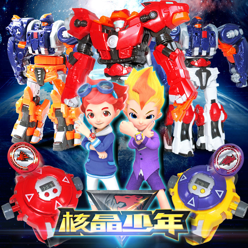 正版核晶少年玩具合金自动合体战兽环手表夺晶变形机器人套装儿童夺晶