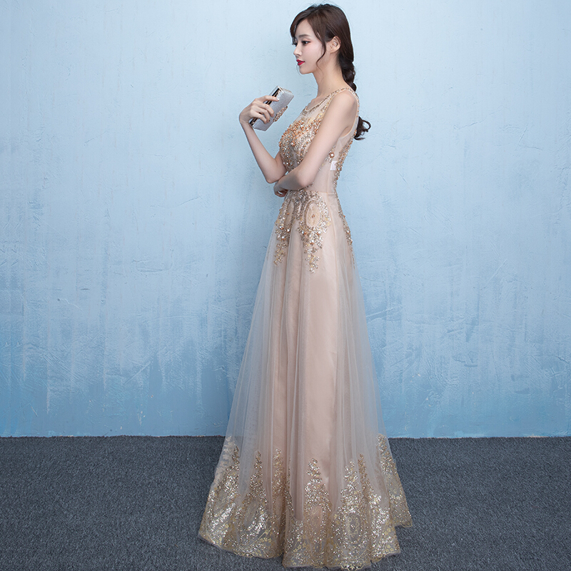 宴会晚礼服长款新娘结婚敬酒服修身女2018新款高贵优雅名媛礼服秋