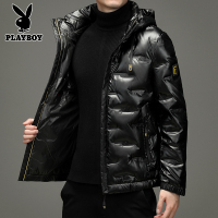花花公子(PLAYBOY)冬季新款男士短款连帽羽绒服中青年纯色保暖商务休闲羽绒服外套时尚潮款加厚棉衣外套