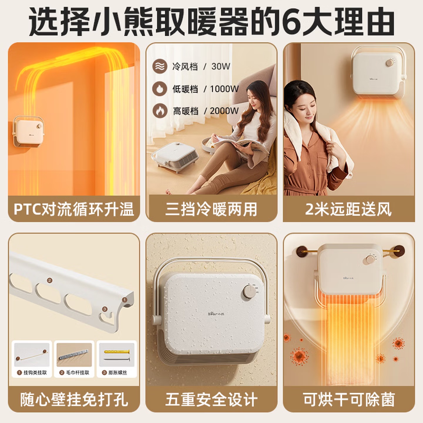 小熊(Bear)浴室暖风机取暖器电暖器电暖气电热取暖器家用暖风取暖冷热两用暖风机速热制暖DNQ-E20N1高清大图