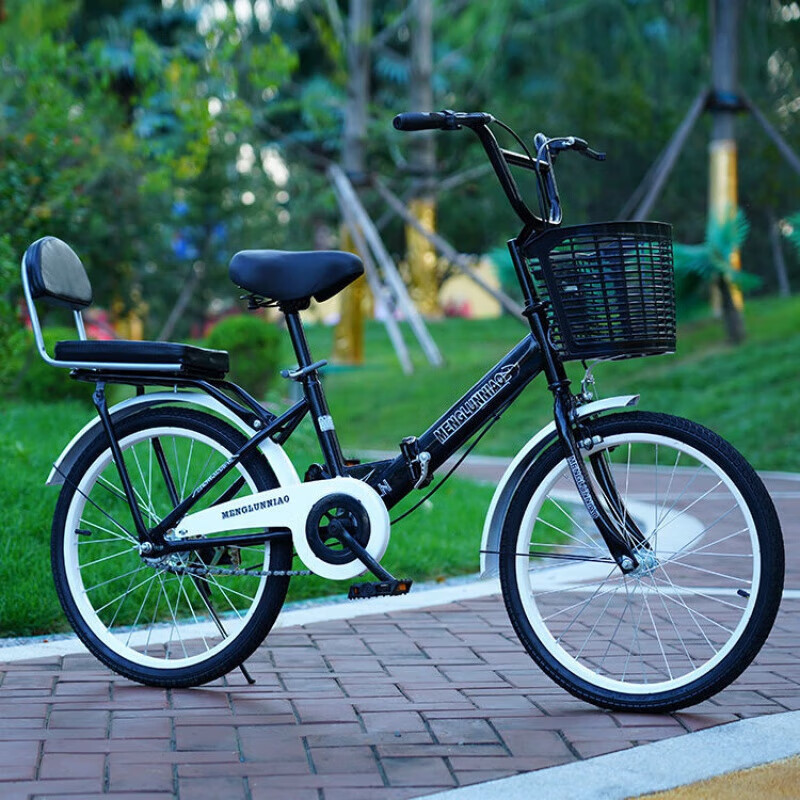 成人可折叠自行车20 22 24寸轻便出行 经典黑顶配+礼包+后靠背 22寸【折叠款】免充气