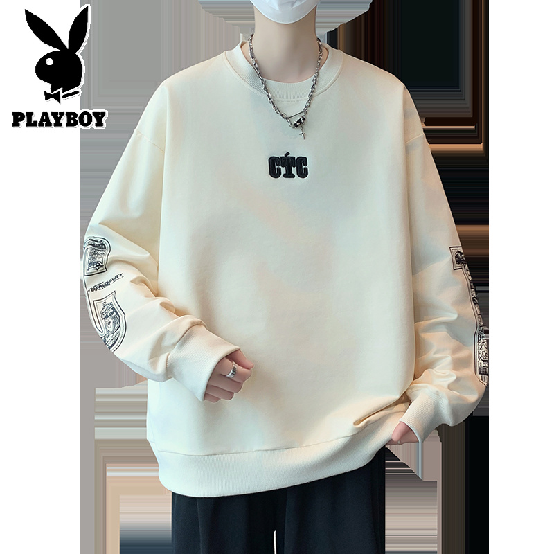 花花公子新款高品质卫衣男潮流2025秋季新款印花青少年套头学生单穿高清大图