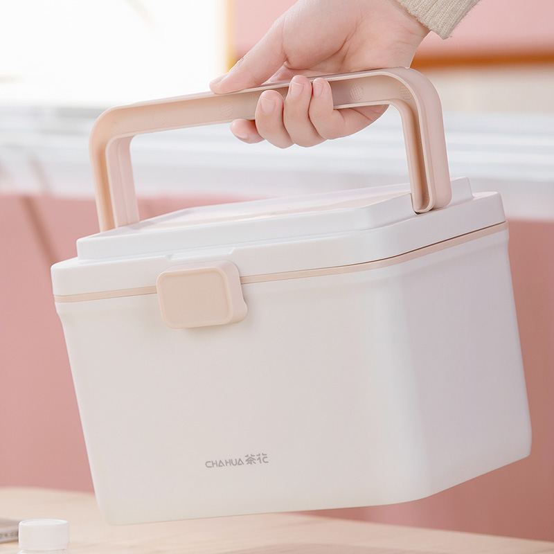 茶花药盒双层收纳分格加深设计利佳手提药箱系列150007高清大图