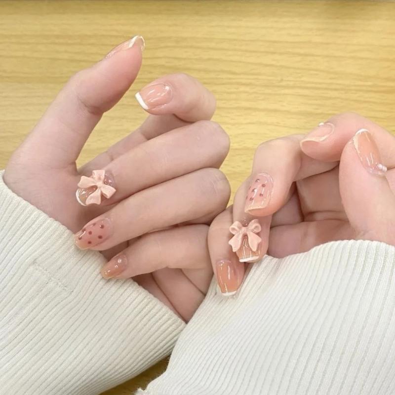 美甲贴片可拆卸美甲假指甲蝴蝶款美甲贴片甲片成品黑桃红大号