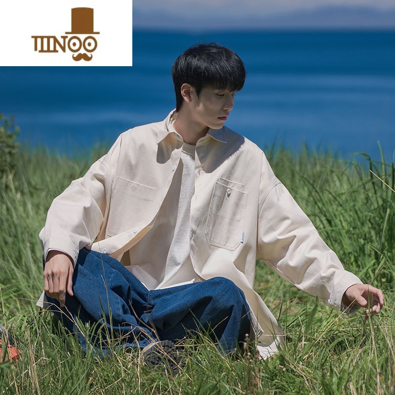 YANXU日系工装长袖衬衫男秋季潮牌复古百搭衬衣痞帅感宽松休闲外百高清大图