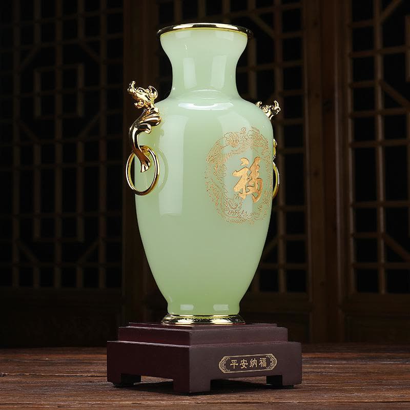 美帮汇福字花瓶摆件玉石轻奢电视柜客厅玄关装饰品酒店商务礼品图片