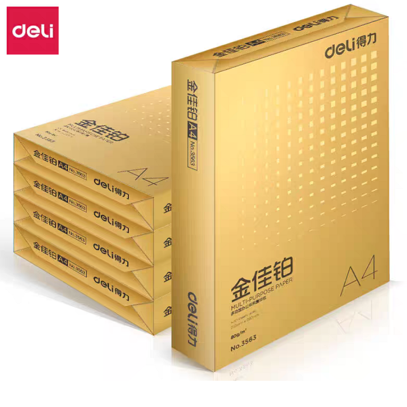 得力(deli)金佳铂A4打印纸 80g500张*5包一箱 高档加厚复印纸合同标书彩打纸 整箱2500张 3564