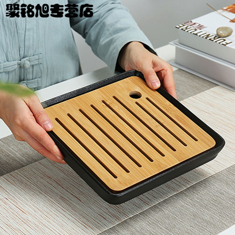 陶瓷竹制日式功夫茶具套装迷你储水干泡大茶台家用简约托盘小茶盘