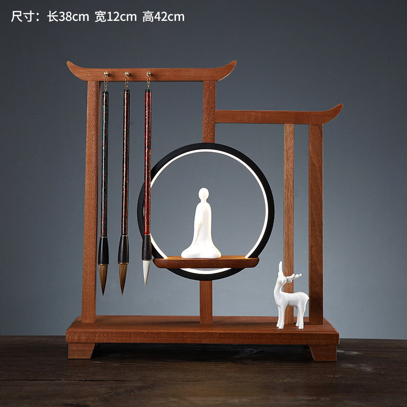美帮汇新中式笔架毛笔挂笔家学生文房四宝复古挂毛笔实木博古架摆件高清大图