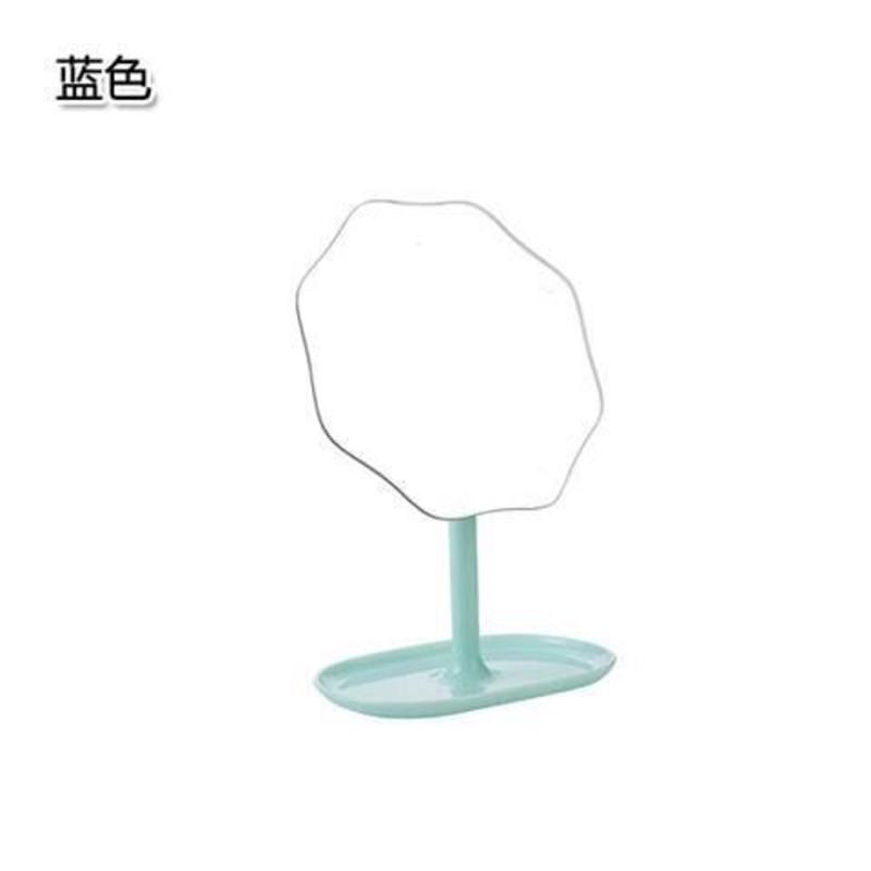 带收纳盘旋转化妆镜 台式梳妆镜寝室宿舍桌面镜子创意公主镜 蓝色
