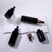 现代滴管瓶素茶色分装瓶化妆品高档避光玻璃空瓶 60ml茶色瓶黑圈黑胶头 单个