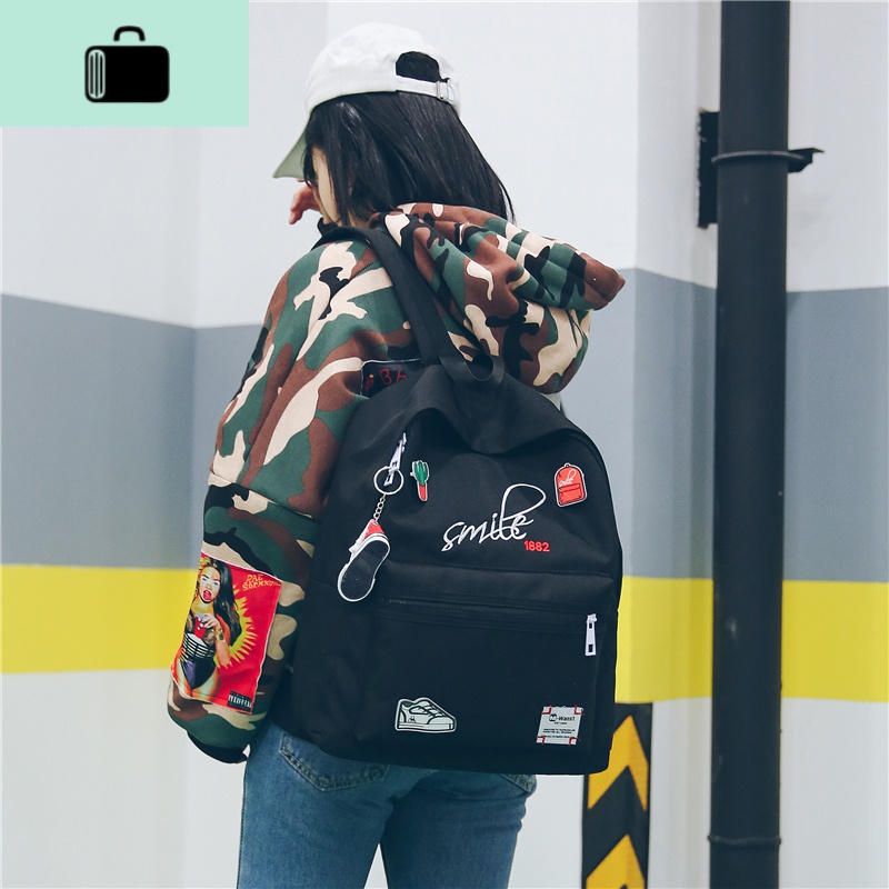 可爱挂件书包女韩版原宿校园高中学生时尚潮双肩包学院风情侣背包NEW LAKE高清大图