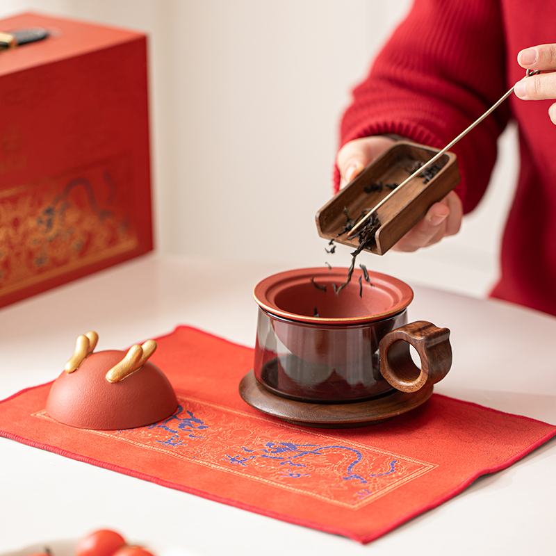 苏氏陶瓷(SUSHI CERAMICS)描金万事兴龙茶隔杯水杯办公杯