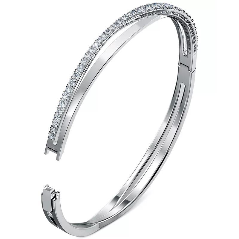 施华洛世奇(SWAROVSKI)闪耀水晶双层扭纹手链银色调混合金时尚百搭配饰高清大图