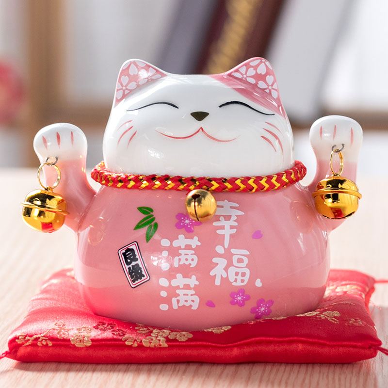 猫存钱罐家用摆件开业客厅小号储蓄收银台创意陶瓷日本发财猫 三维工匠 4.5小粉猫猫高清大图