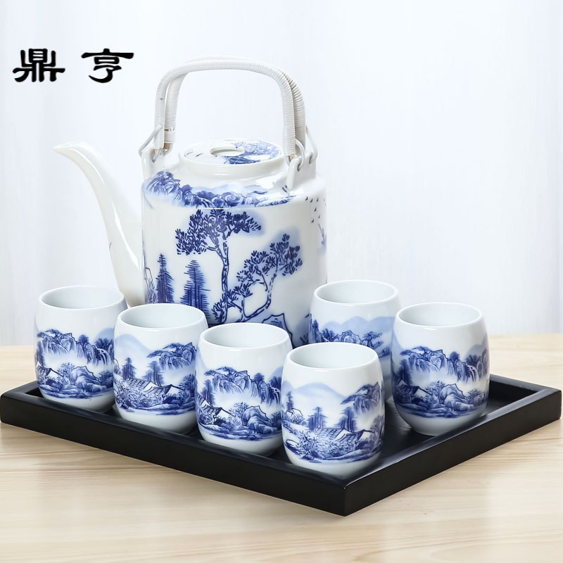 鼎亨景德镇大容量陶瓷茶壶家用青花瓷凉壶餐厅泡茶壶1700毫升提
