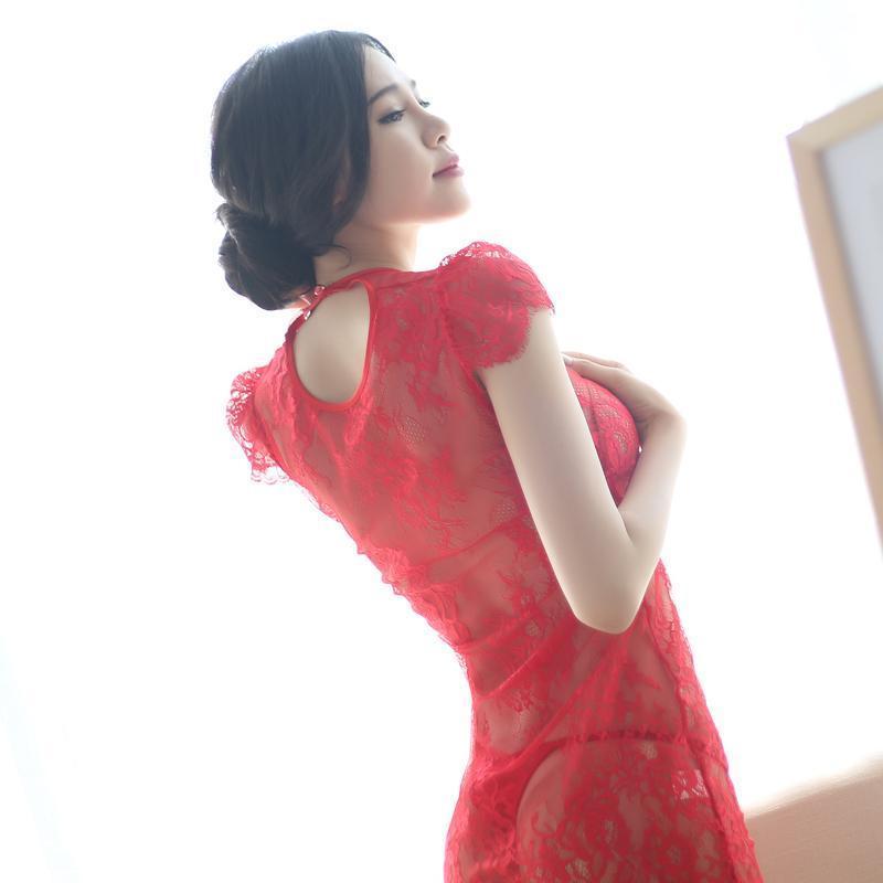 性感情趣内衣透视蕾丝包臀旗袍透明连体短裙夜店公主制服激情套装