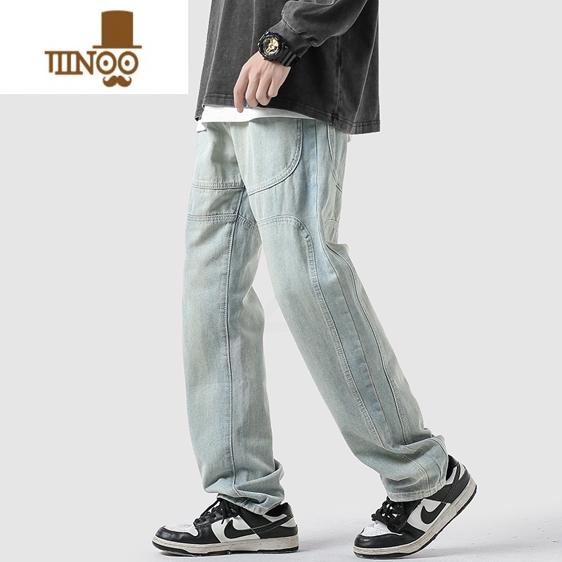 YANXU黑色高街牛仔裤男新款美式水洗直筒裤潮牌ins宽松阔腿休闲长裤筒高清大图