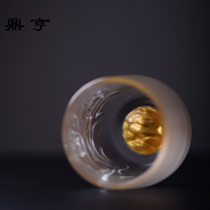 鼎亨琉璃茶杯 功夫茶杯 金箔杯子琉璃半磨砂手抓杯 琉璃外壳 不怕