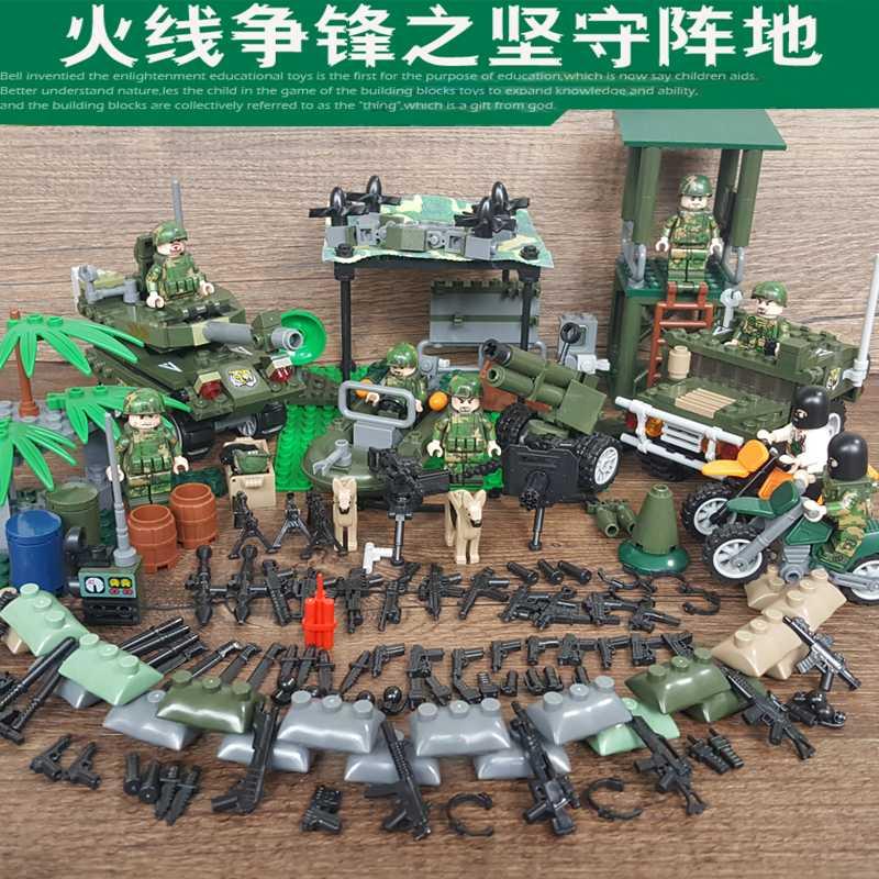 聪明的顺溜男孩拼装玩具积木军事部队坦克飞机武器新年 绿色军6人仔(71001)高清大图