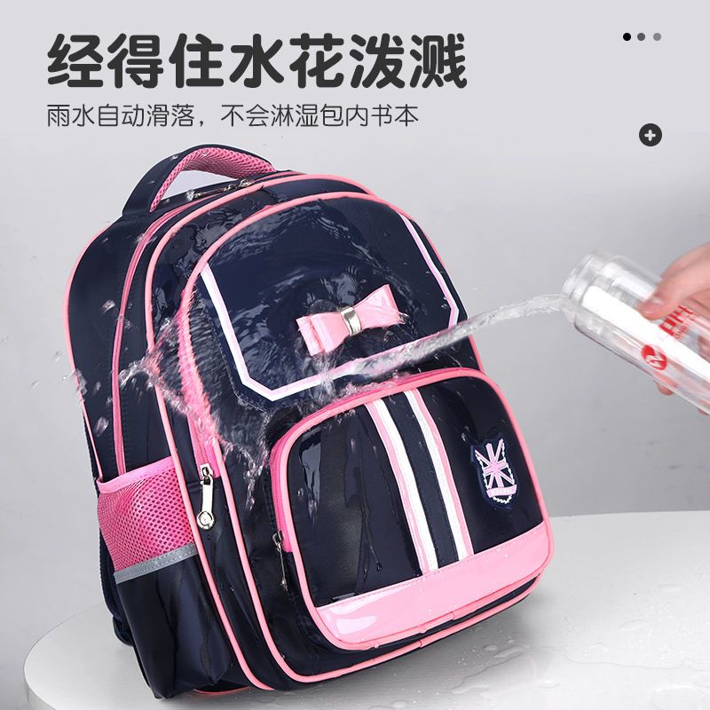 书包女小学生韩版1-3-6年级男女童背包防水护脊儿童书包双肩包 新款蝴蝶结粉蓝色大号 单独补习袋