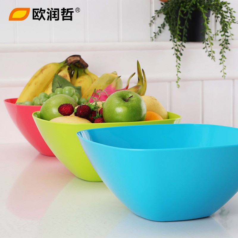 欧润哲(ORANGE) 3只装大号PP塑料方形厨房洗菜篮子家用水果盆客厅水果盘食物收纳盆106269