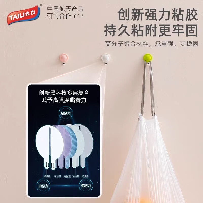 太力太力吸盘挂钩免打孔收纳置物架强力吸盘挂架 太力无痕ins极简挂钩(4个装)高清大图